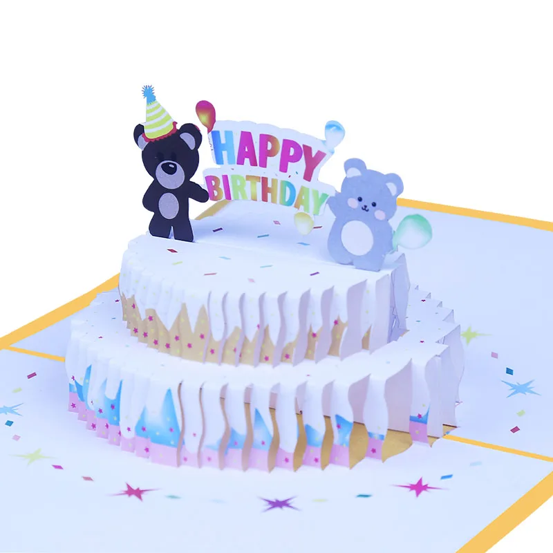 Creative 3D Pop Up Cards Happy Birthday Greeting Cards Cartoon Bear Kids Birthday Party Card for kids