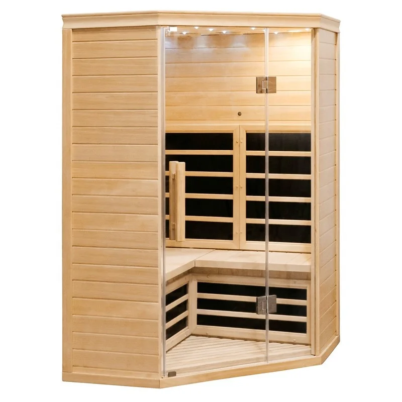 2 People Hemlock Corner Sauna Box Infrared Carbon Heater Wooden Sauna