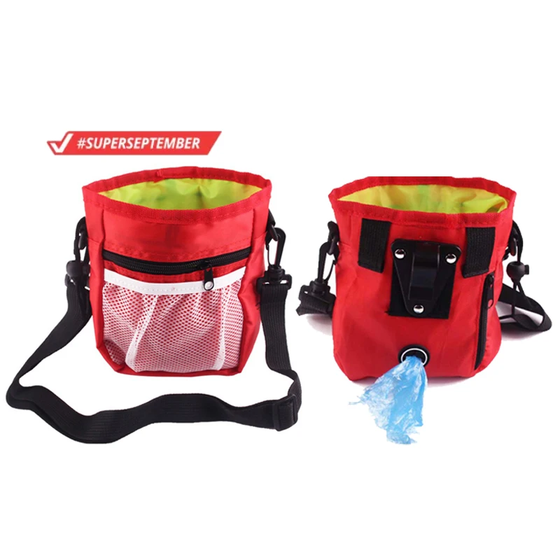 OEM logo easily carry pet training waist food holder dog treat bag pouch with poop bags dispenser
