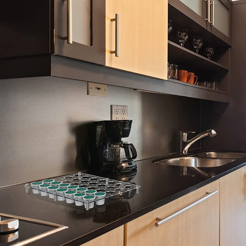 Countertop or in Drawer Storage Acrylic Flat Countertop Coffee Pod Organizer Holder K Cup Organizer Tray for 24 Coffee Pods