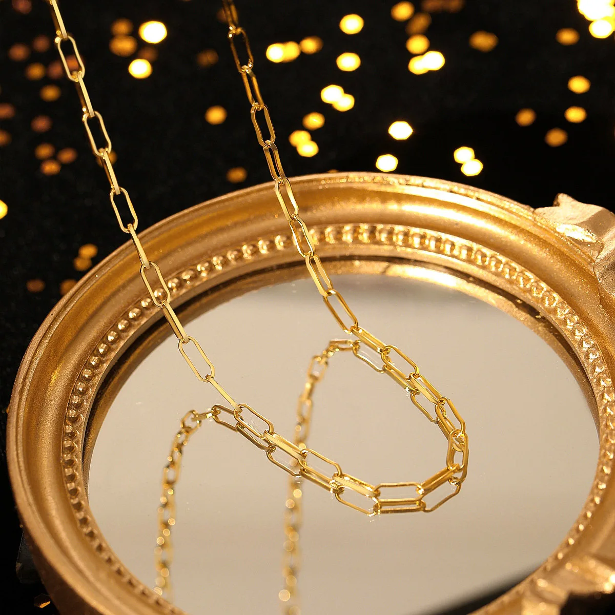16 Inch Vintage Titanium Steel Gold Plated Rectangle Link Chain Necklace Paper Clip Chain For Jewelry Making Necklace