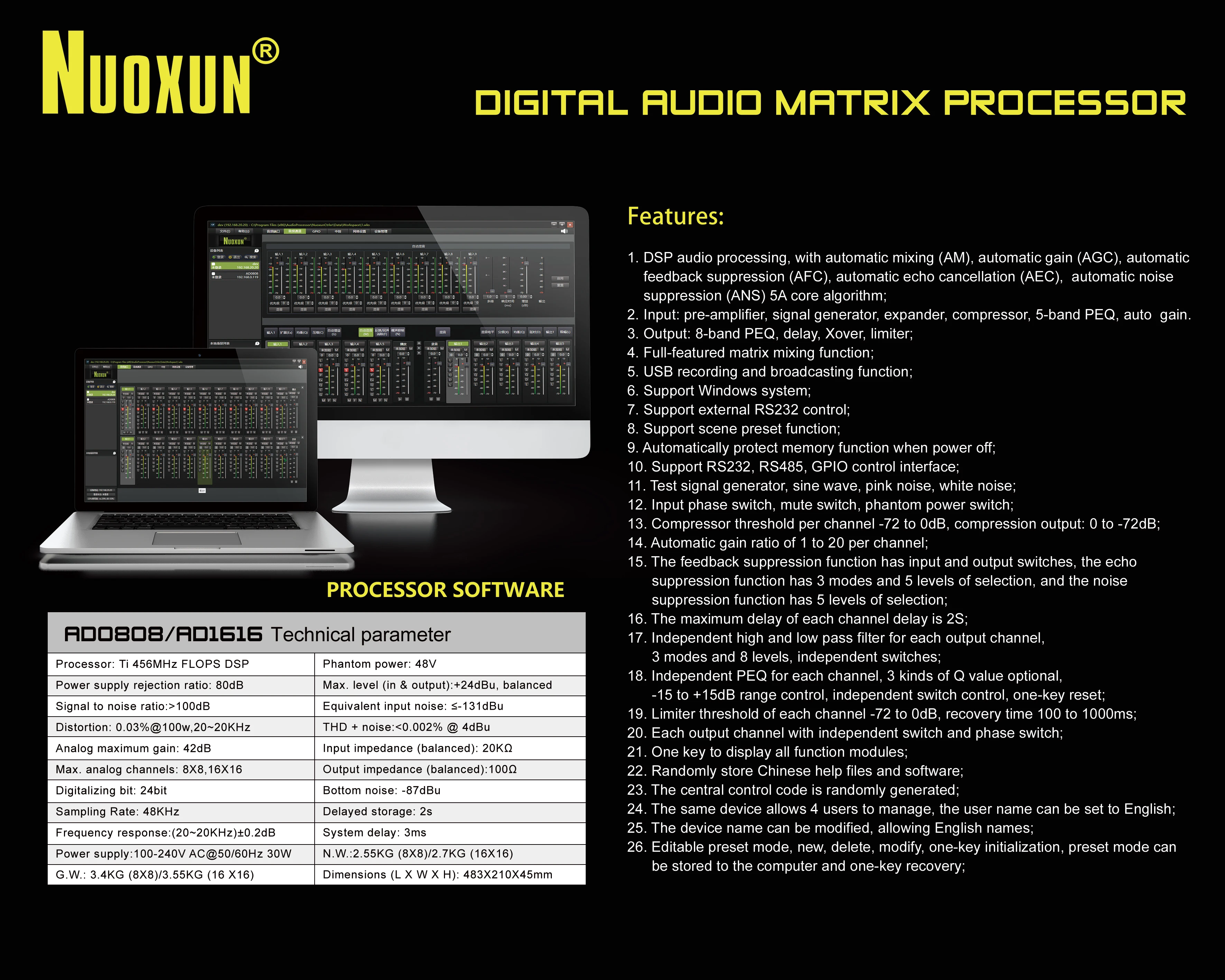 Новый дизайн профессиональный аудио процессор DSP 16x16 матричный звук управление звуком 16 canales mezclador