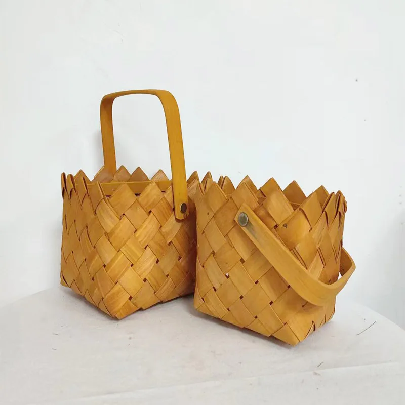 Wholesale Customized Basket Woven Wood Chip Weave Rattan Hand-woven Flower Basket