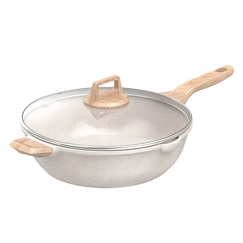 Wholesale factiory  28cm cm Stone Cookware Die cast Cookware Skillet Pan Wok  Non-stick Induction Cooker Fire Aluminum Wok