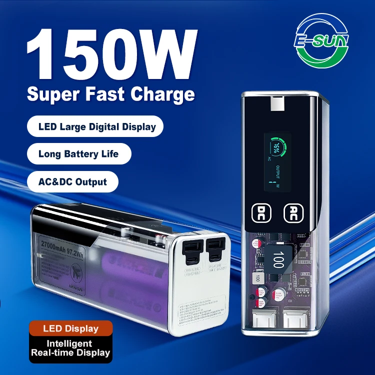 ESUN Outdoor 220v Lifepo4 150W Lithium Ion Cell 27000mah Mini Portable Solar Power Station Camping Mobile Charger Power Bank