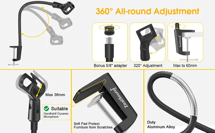 Factory Professional Recording Microphone Stand Adjustable Universal Gooseneck Desktop Mic Arm