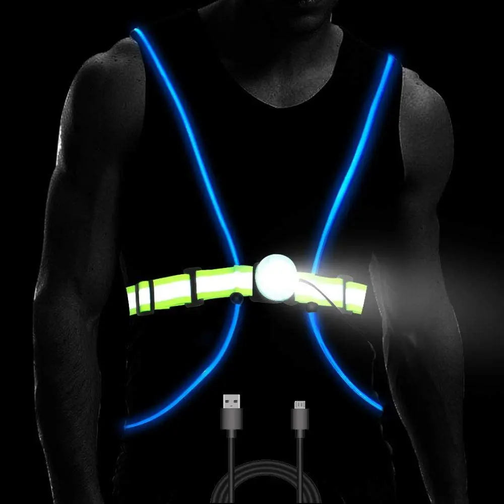 LED outdoor waterproof USB rechargeable running safety vest warning night running light vest wearable flashlight
