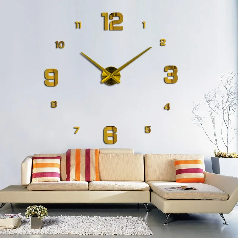 Diy Large Acrylic 3D Mirror Surface Fancy Wall Sticker Wall Decorations Clock for Home Decor