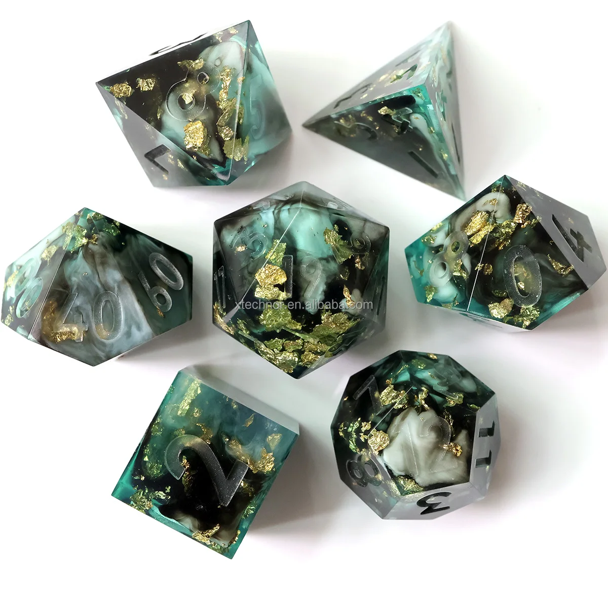 DND Sharp Edged 7pcs Resin Dice Set Polyhedral Dice for Hand Crafted Dungeons & Dragons d% RPG Role Playing Game Dice D20