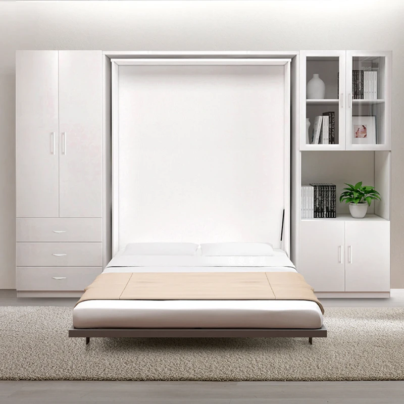 
rotated wall bed small bedroom furniture wooden swivel beds folding wall bed with bookcase 