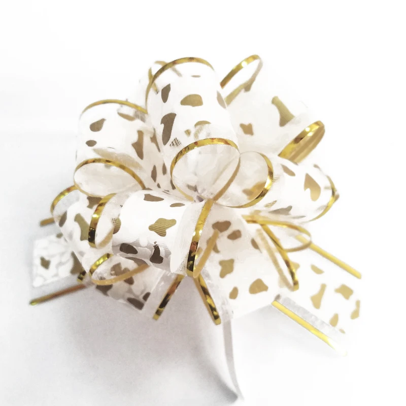 Printed Stone Pattern Organza Ribbon 6 Inches Gift Wrap Pom Pom Pull Bow