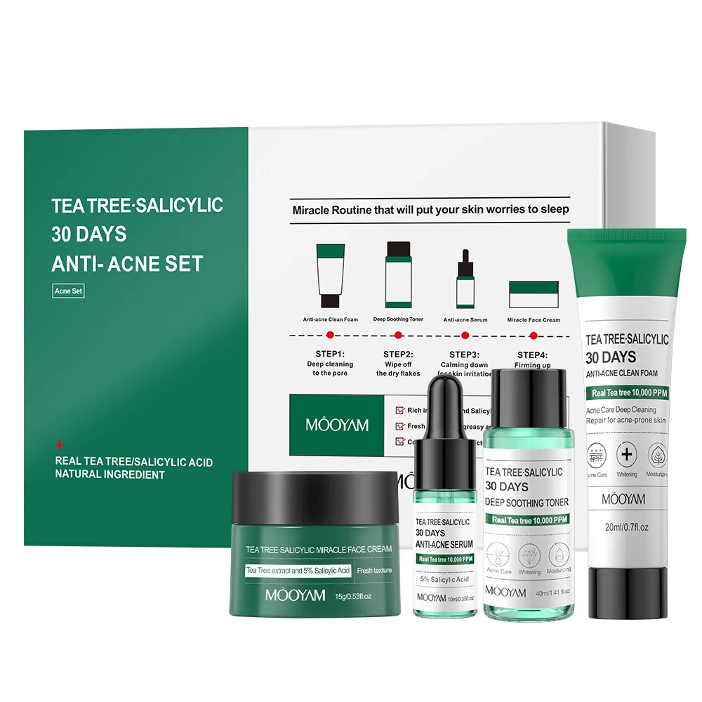 Hot selling Tea Tree Salicylic Acid Skin Care Set Private Label Facial Anti Acne Treatment Korean Brightening Skin Care Set