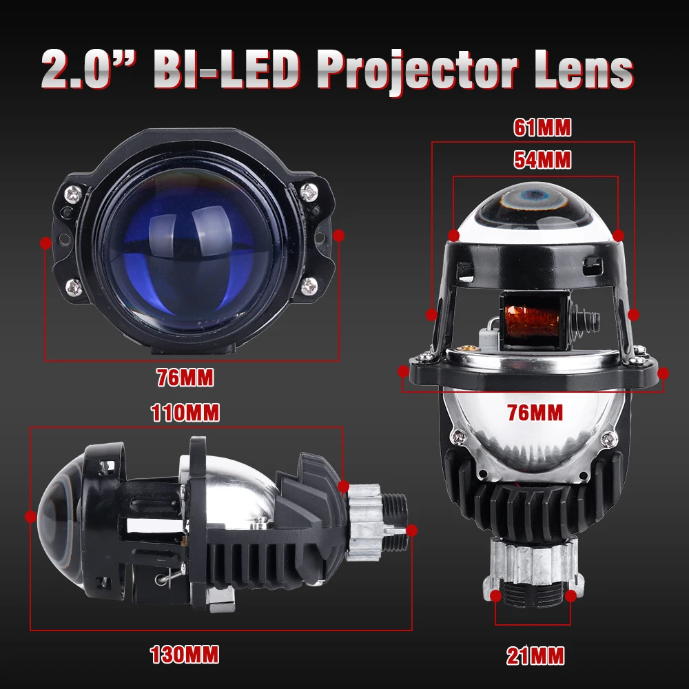 CQL KVISUAUTO 2.0 inch Lenses For Headlights Bi led Projector Tuning Blue Lens 8270LM LED H7 H4 9005 9006 Car Lights Accessories