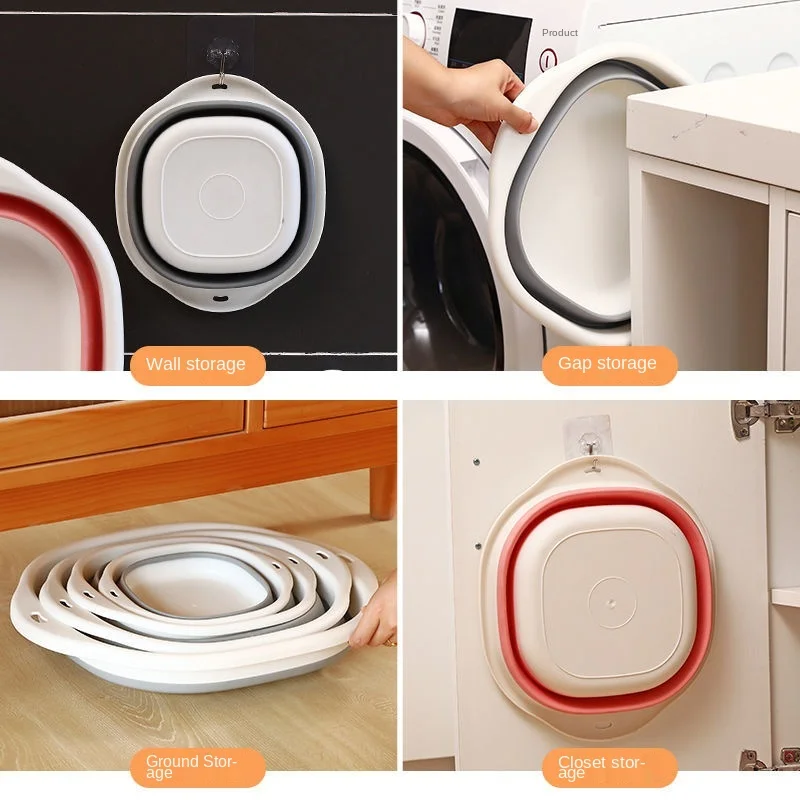 Multifunctional silica gel mobile outdoor plastic large and small folding washbasin