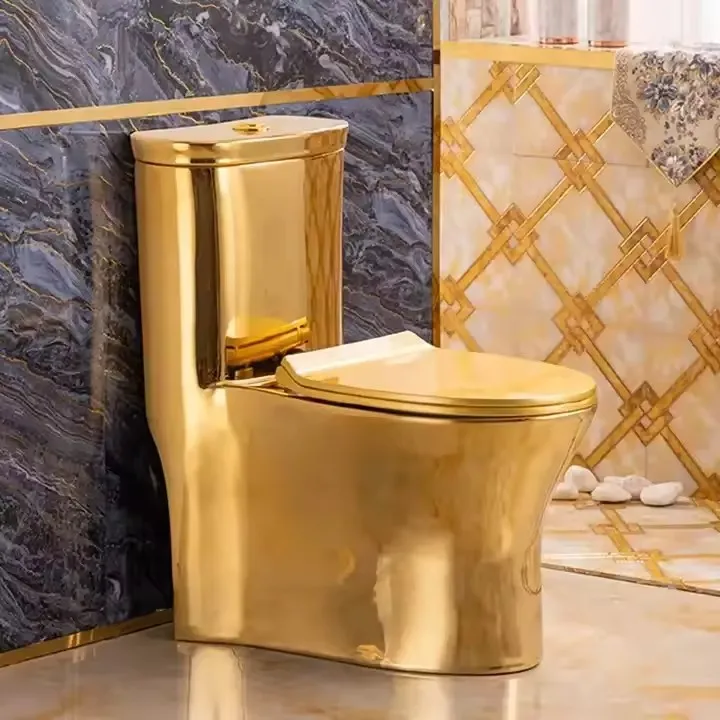 Luxury Royal S Trap Floor mounted One Piece Wc Electroplated Ceramic Gold Toilet Bowl For Bathroom
