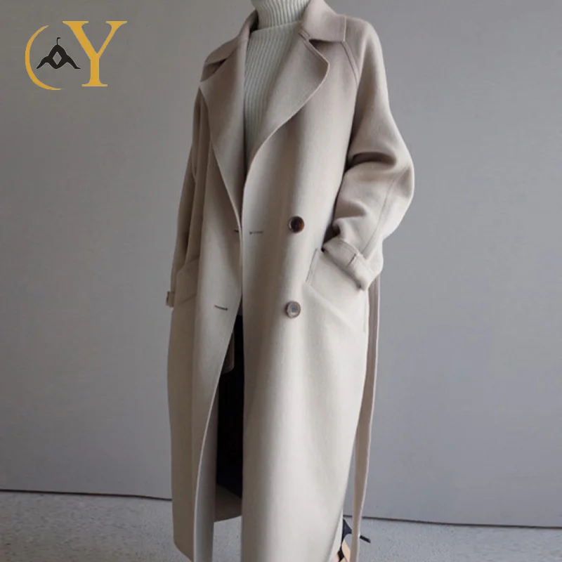Custom Logo High Quality Warm Woman Winter Korean Wool Long Coat For Women