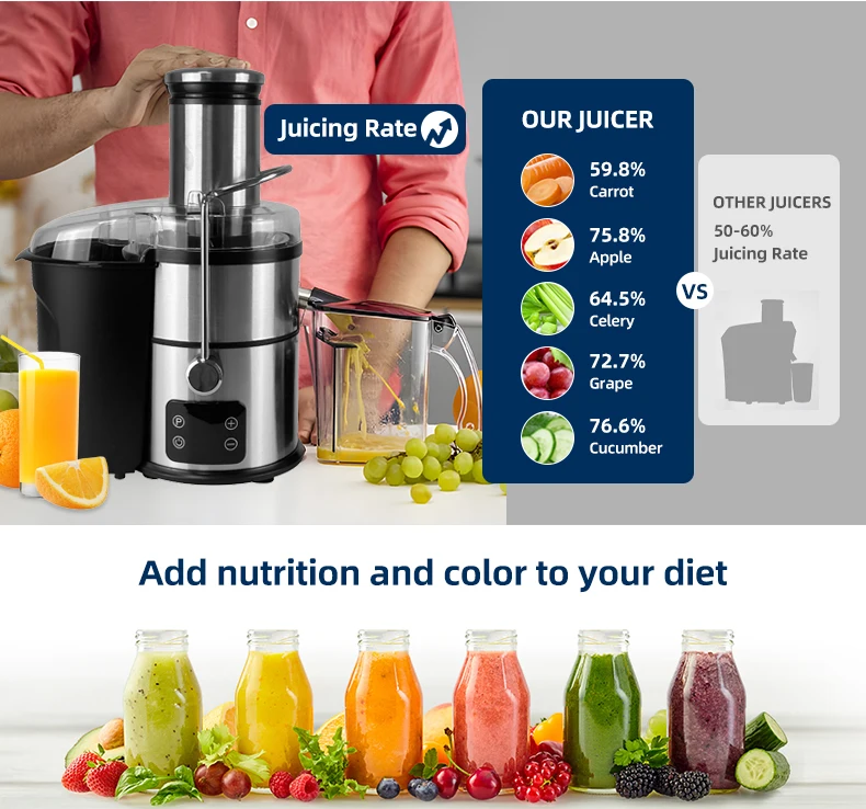 Top Sales Big Mouth Fruit Centrifugal Juicer Dual Speeds Juicer Extractor Machine Slow Juicer