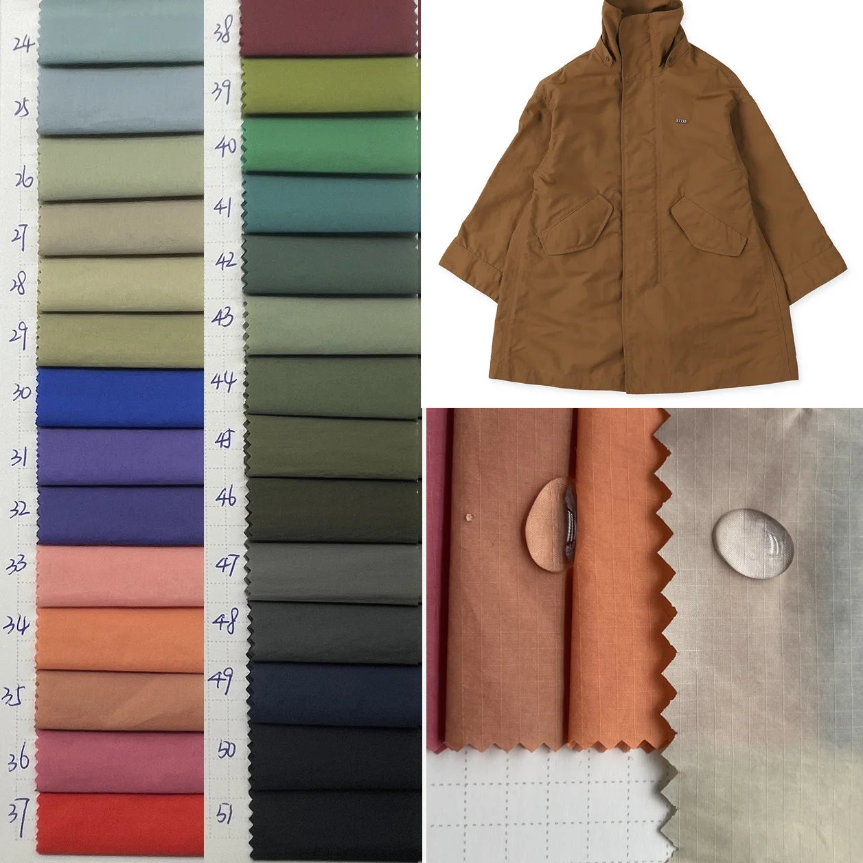 high quality wrinkle 100% nylon 20D waxing check ripstop fabric waterproof PU glue coating down jacket windproof fabric for coat