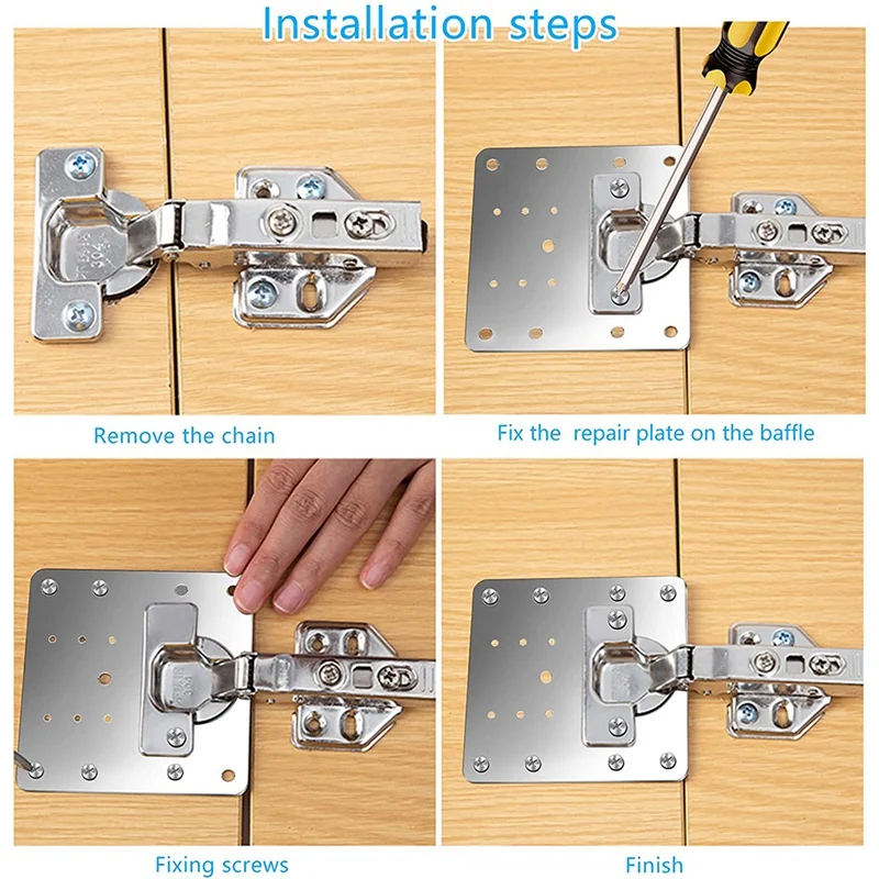 Cabinet Hinge Repair Plate Kit Kitchen Cupboard Door Hinge Mounting Plate with Screws Flat Fixing Brace Brackets