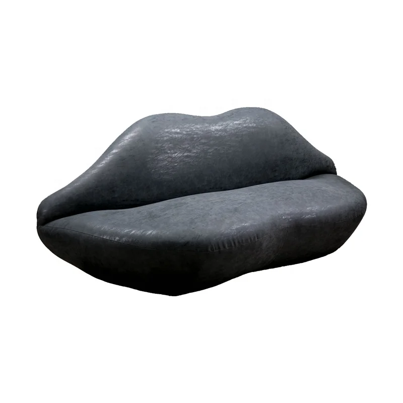 Characteristic Lip Black Leather Bedroom Furniture Sofa At Home