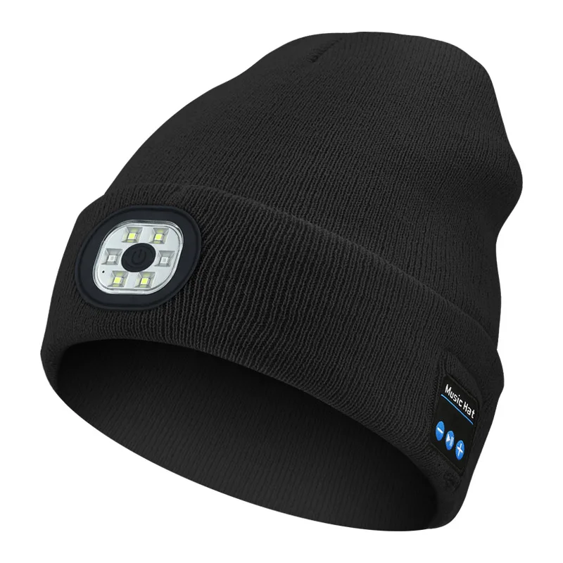 Unisex LED 125lm USB Recharge Multi-function Music Cap Removable Pull-over Speaker Headset Washable Knitted Hat Beanie Headtorch