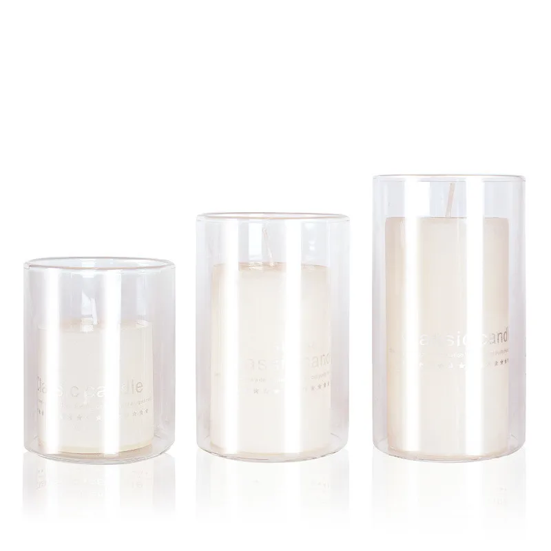 Huaming High Quality Borosilicate Aromatherapy Pillar Candle Holder Set Home Decor Cylinder Glass for Wedding