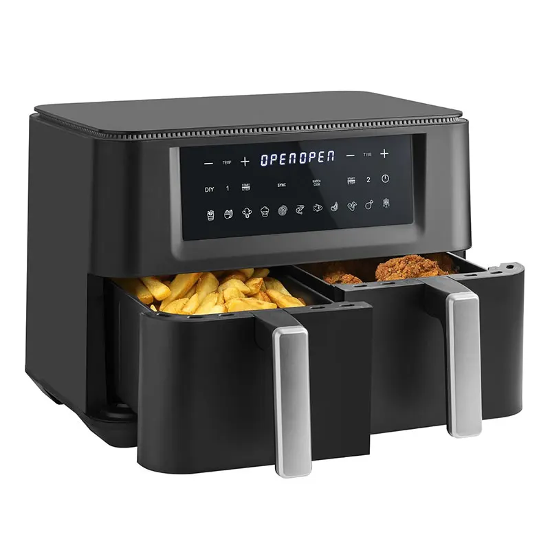 Dual Zone Air Fryer 2 Drawer 9L Efficient 2400W with Rapid Air Circulation digital double air fryer 11 Pre-sets Oil Free Fryer