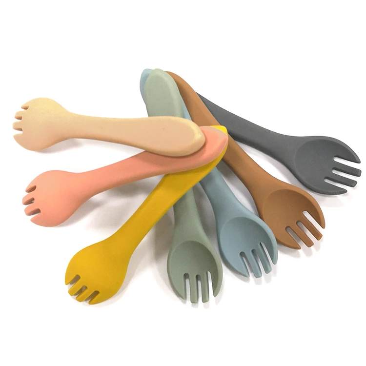Прямая поставка, новинка, органическая детская тренировочная вилка из мягкого силикона для кормления ребенка