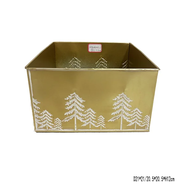 Yellow Square Christmas Metal Bucket Galvanised Planter for Gift Chocolates and Garden Planting