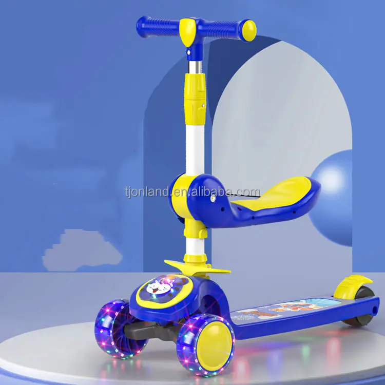 Kids Safety Scooter with 3 PU Flashing Wheels One-Key Folding Music Features Four Heights-for Ages 6-12 Years