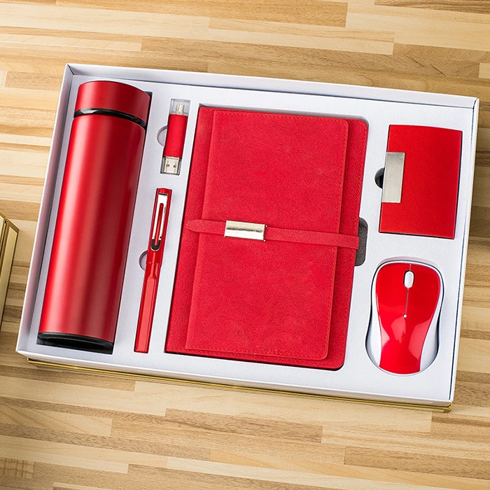 Business style  A5 Plain Notebook + Vacuum Flask Cup+ pen + USB Flash Drive + Name Card Holder + Mouse Customized Gift Set