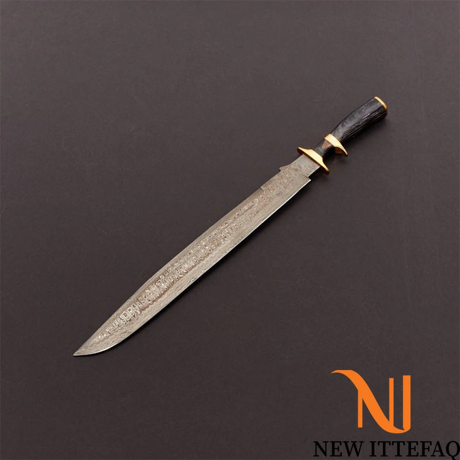 
NEW ITTEFAQ | Custom handmade Damascus steel out door big hunting knife with custom leather sheath 