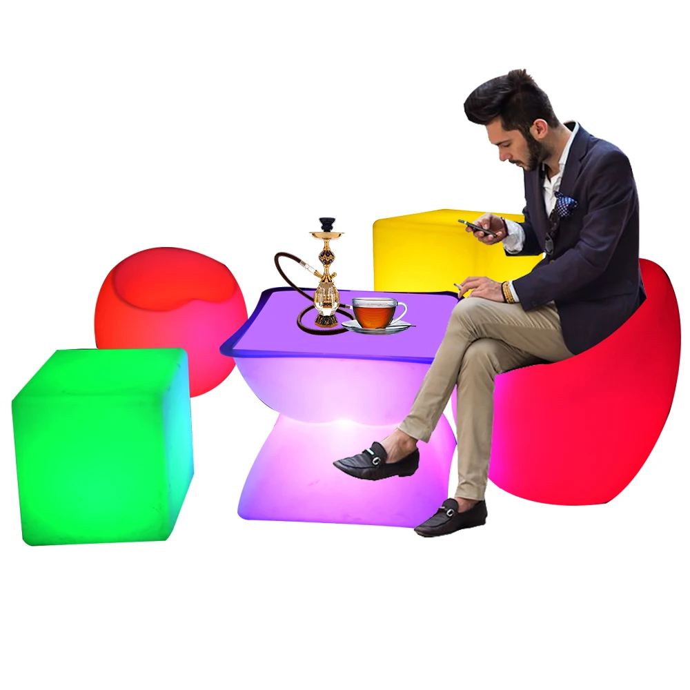 restaurant led single sofa chair outdoor indoor restaurant plastic furniture led lighted bar table and chair sofa sets for event