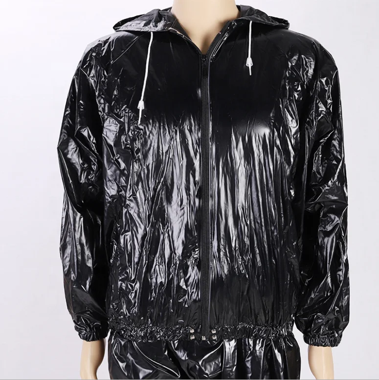 
PVC Sauna Suit Black long zipper thickened fitness control suit sweat suit 