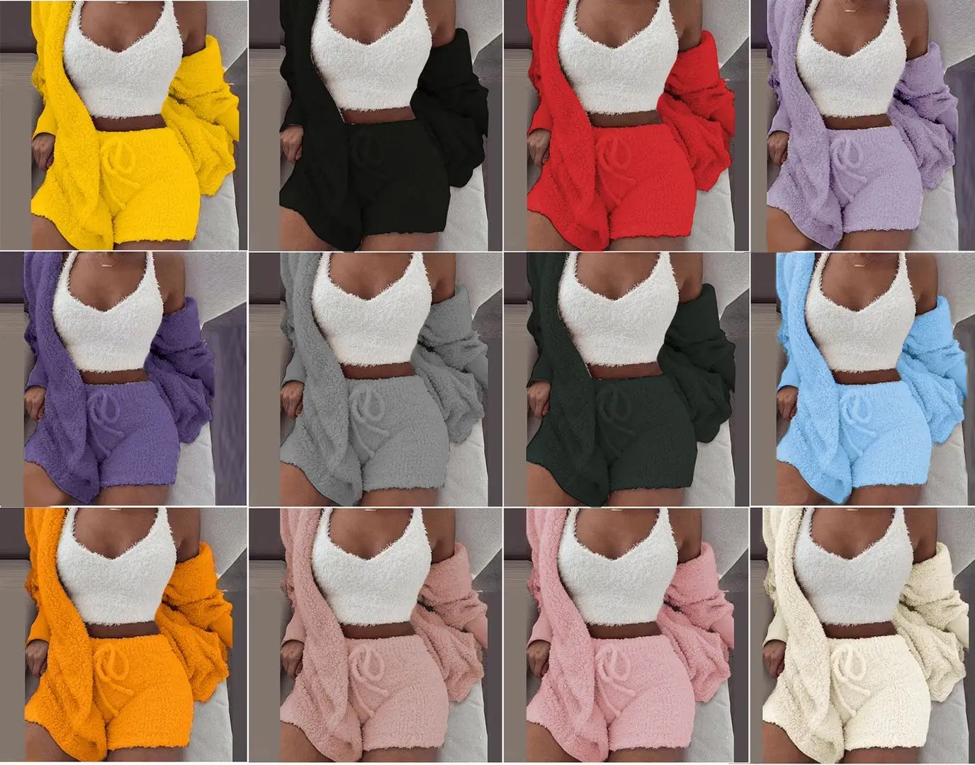 
3pcs Women Pajamas Hooded Long Sleeve Pajamas 