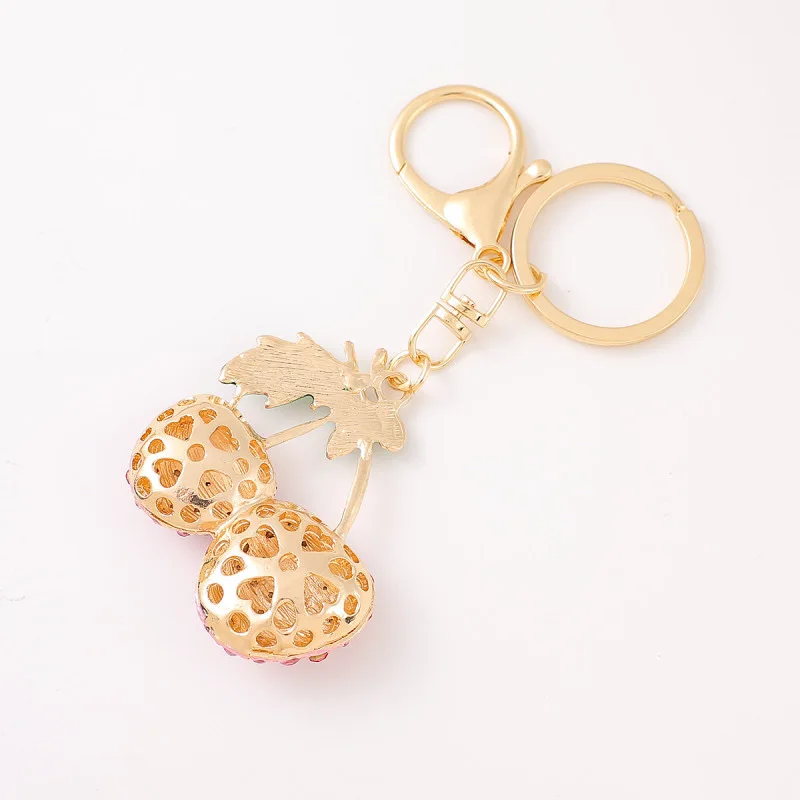 fashion Crystal glitter Cherry Keychain Girl Rhinestone Fruit Cherry key ring bling cherry bag charm pendant jewelry accessories