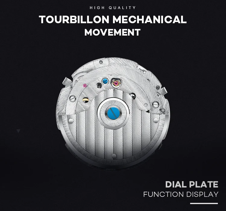 KINYUED J017-4 Gold Case Black Dial Leather Strap Complete Calendar Skeleton Waterproof Wristwatches montre homme