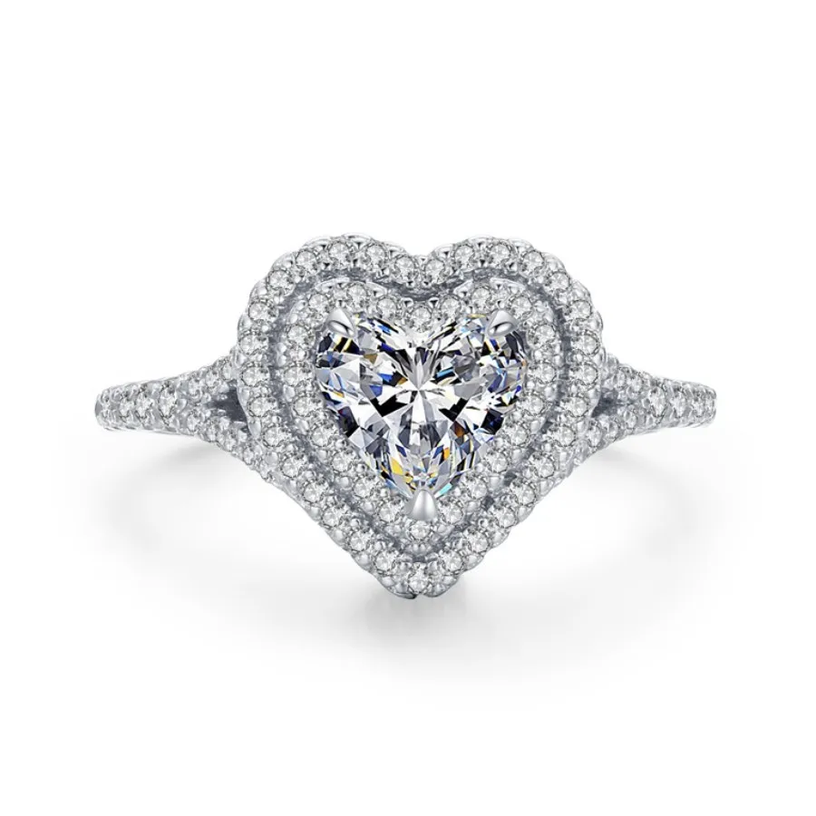 Melynn  iced out CZ diamond heart ring 925 sterling silver heart bling cubic zircon ring jewellery women