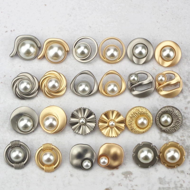 Multi Style Custom Shank Buttons Metal Alloy Golden Pearl Buttons For Clothes