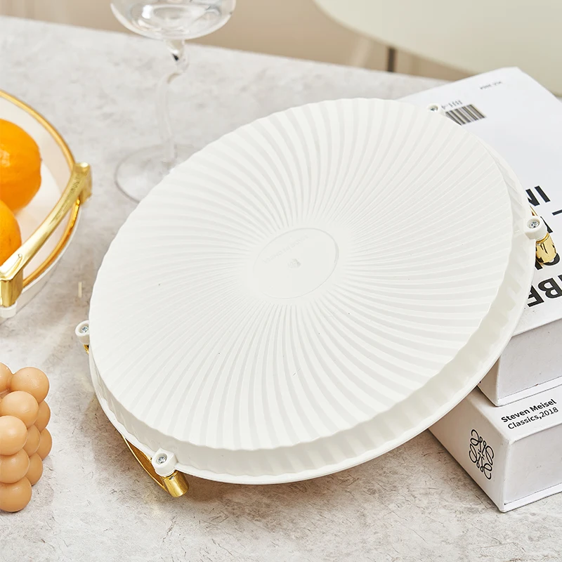 3-in-1 Rotundity PET home living room coffee table snack plate Plastic transparent gilded edge dry fruit tray set