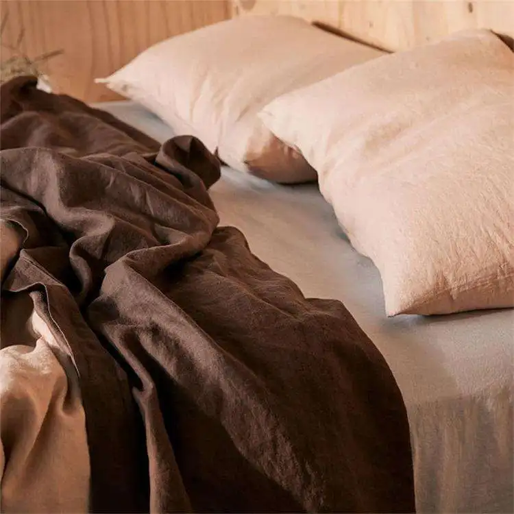 High-end Soft Flax Bedding Love Chocolate Brown Flax French Stone Washed Linen Bedding Duvet Cover