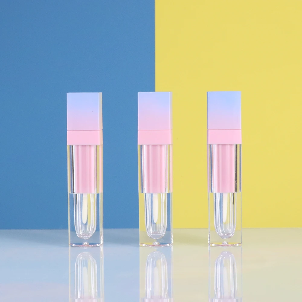 5ml 10ml Lipgloss Container Empty Square Pink Lip Bottle Rose Gold Lip Gloss Brush Tube