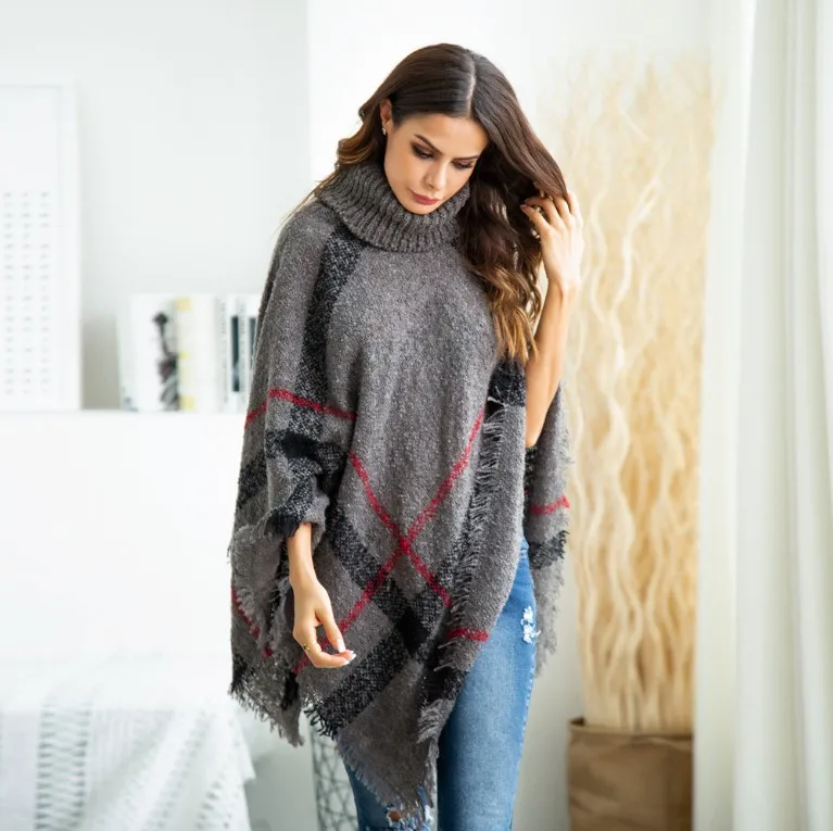 
Sweater Bat Sleeve Turtleneck Cape Cape Shawl Retro Tassel Knitted Jacket Sweater For Women 