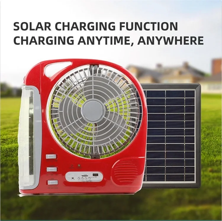 Multi-Media USB Charging Bluetooth Multi-Function Solar Panel Fan  8 Inch Rechargeable Solar Fan 3.2v 5800mA  Battery