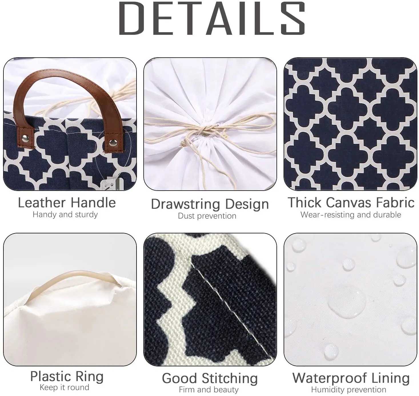 Sea Team Moroccan Lattice Pattern Laundry Hamper Canvas Fabric Laundry Basket Collapsible Storage Bin with PU Leather Handles