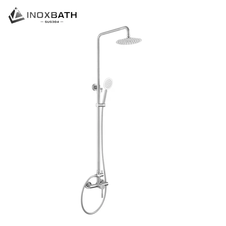 Stainless steel round shape hand head set rain shower mixer bathroom with hose shower column