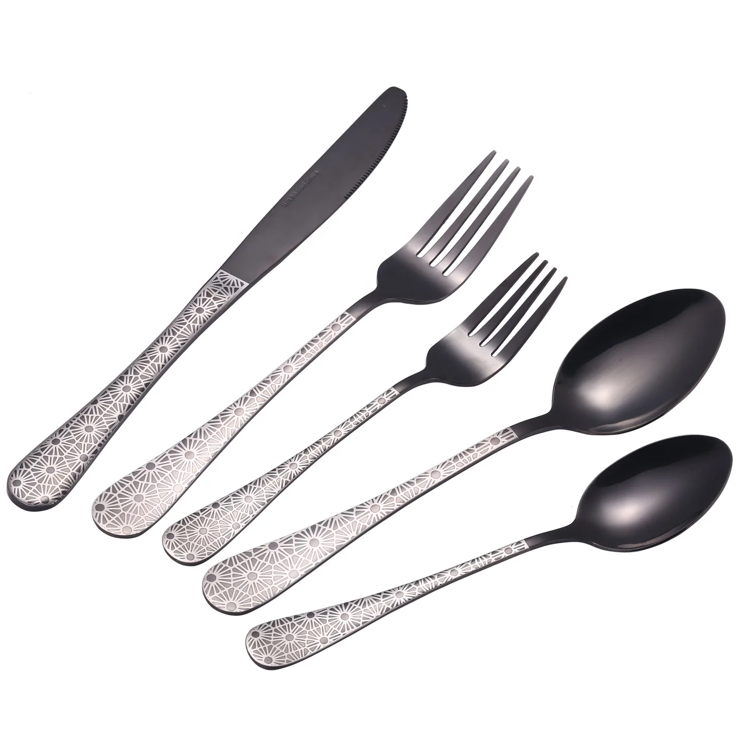 
Black Flatware Cutlery Set Stainless Steel Silverware Tableware Set Black Sterling Electroplated Metal Mirror Polished 