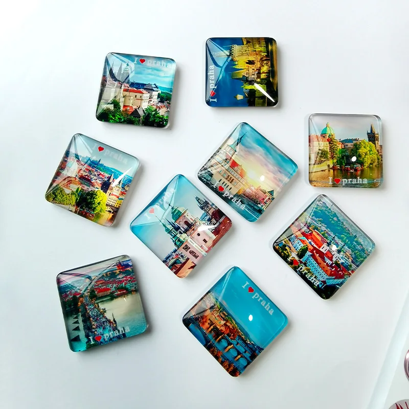 square shape glass souvenir fridge magnet cute decoration items
