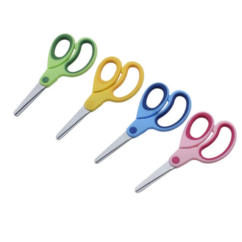 Handmade Small Stainless Steel Scissors with round Tip Safety Scissors for Students with Plastic Handle