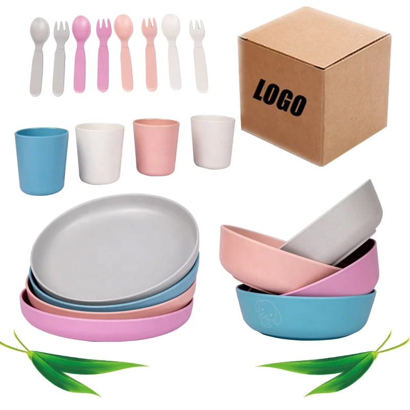 20pcs lightweight unbreakable biodegradable tableware kids food container bamboo fiber dinnerware sets for camping picnic